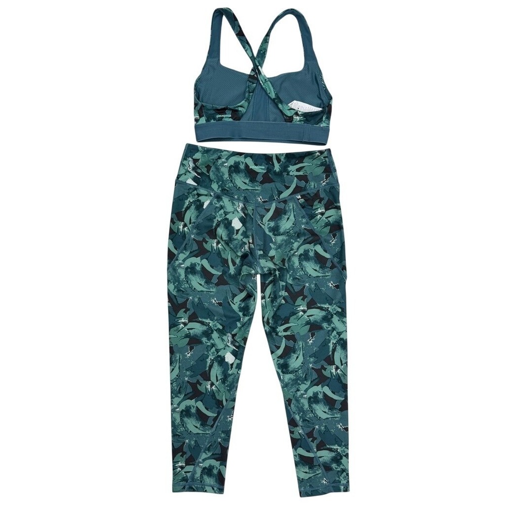 Patagonia Womens Teal Abstract Print Sports Bra and Cropped Leggings Set Small - Picture 2 of 14